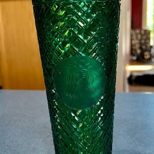 Starbucks Emerald Green Textured Tumbler 24 oz w/straw